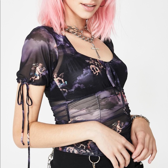 Motel Rocks Tops - Guinevre Top in Dark Angel Mesh